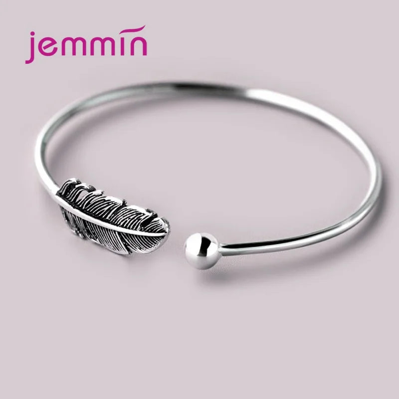 925 Silver Bracelets for Women Perfect Polished Fashion Women Opened Bangle Anti-allergy Sterling-silver-jewelry