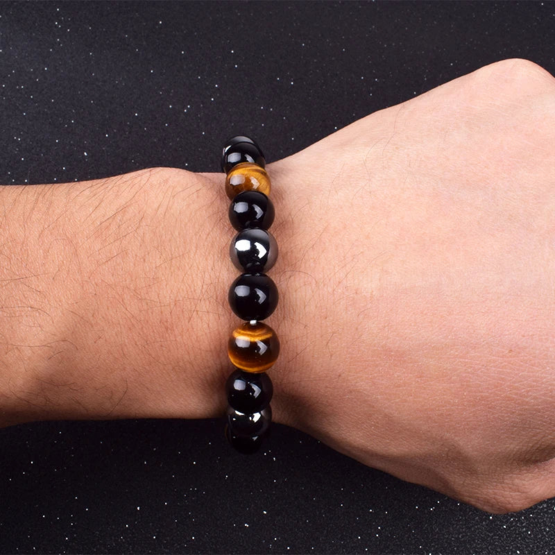 Natural Tiger Eye Hematite Bracelets Men Obsidian Magnetic Health Protection Balance Beads Bracelets Women Reiki Healing Jewelry