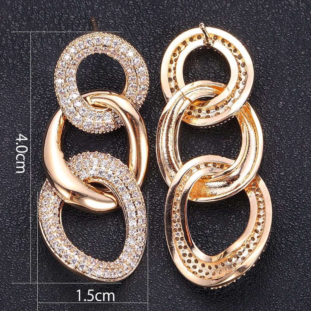 JANKELLY  Bohemian Vintage Tassel Chunky Link Earrings For Women 2019 Fashion Geometric Round Earrings ZIRCON Cross Earring Jewe