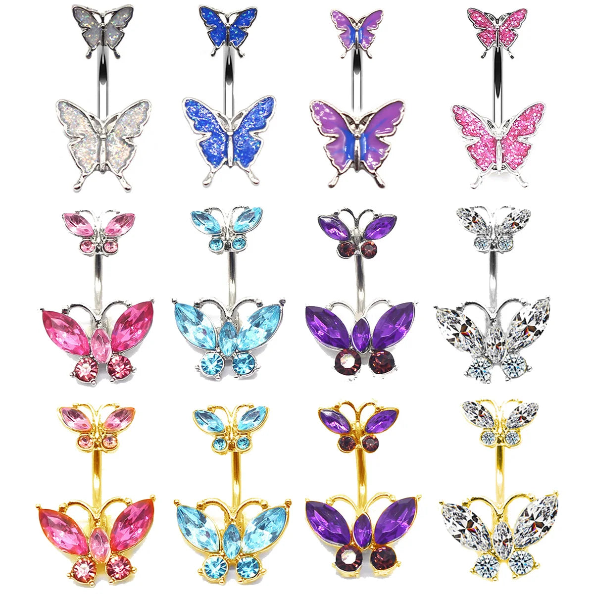 Shiny Double Butterfly Glass Belly Button Ring Trends Exquisite Navel Ring Piercing Belly Ring Umbilical Piercing Jewelry Gift