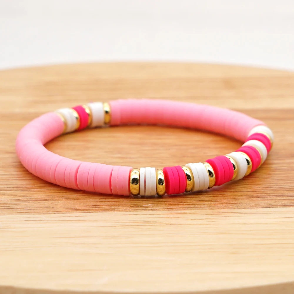 Go2Boho Heishi Disc Bracelet 6mm Polymer Clay Beads Braclet Women Summer 2020 Fashion Jewelry Bohemian Armbanden Pink Bracelets