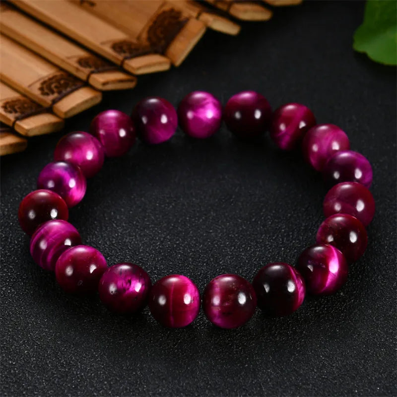 6mm 8mm 10mm 12mm High Quality Pink Tiger Eye Buddha Bracelets Natural Stone Round Beads Elasticity Rope Men Women Bracelet Gift