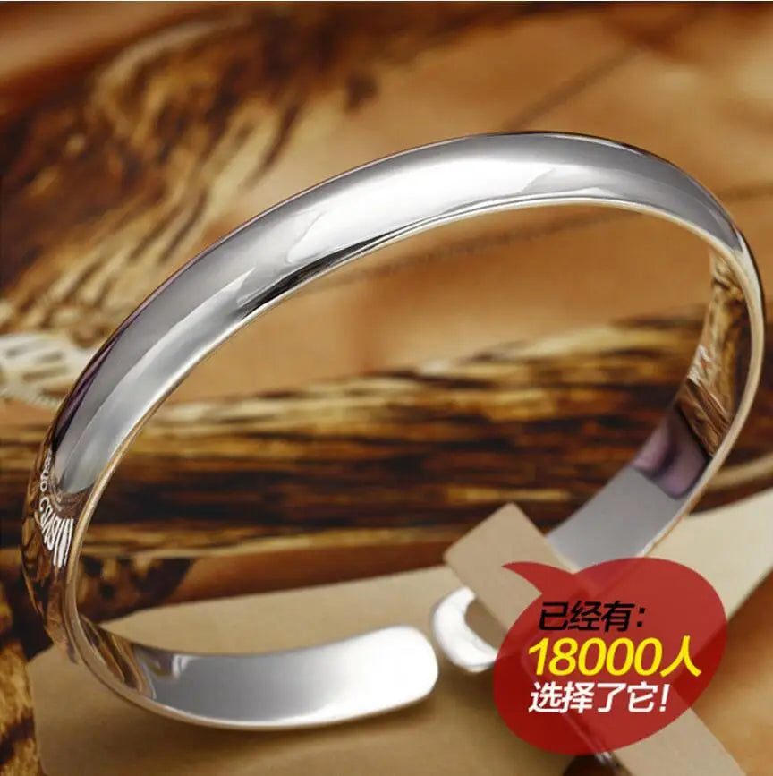 Simple Fashion 925 Sterling Silver Smooth Cuff Bracelets & Bangles For Women pulseras Valentine's Day present S-B61