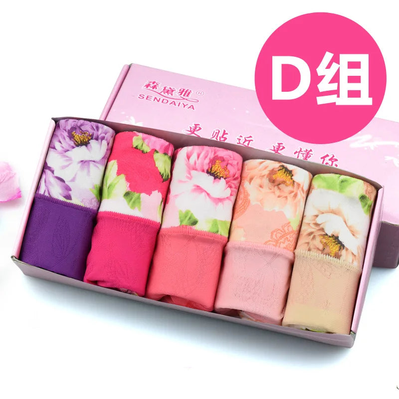 5Pcs Print Panties Women's Underwear Cute Cotton Panties Plus Size Briefs Girl Ladies Lingeries Panty Sexy Underpants For Women