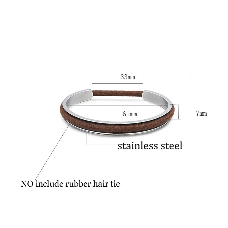 Stainless Steel Hair Band Bracelet C-Shaped Open Concave Arc Groove Rubber Band Gold Silver Color Titanium Steel Cuff Bangle