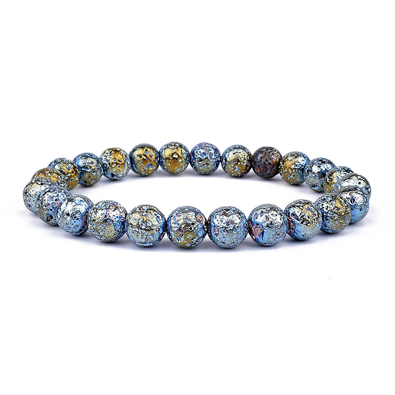 New Silvers Rose Gold Natural Lava Stone hematite 8mm Round Loose beads Bracelets Women Men Jewelry