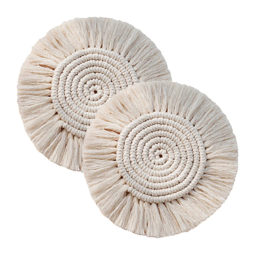 Macrame Placemats Cup Mat Bohemia Tablecloth Coaster Cup Pad Northern Europe Style Pure Handcrafted Cotton Braid Insulation Mats