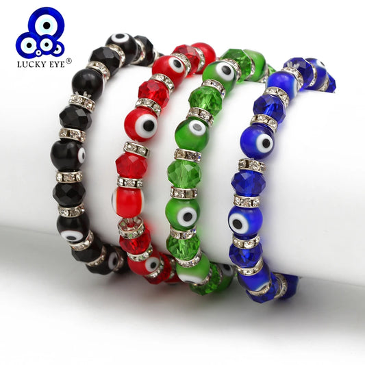 Lucky Eye Glasss Beads Blue Evil Eye Bracelet Black Red Green Strand Bracelet Adjustable Jewelry for Women Female Men EY6482