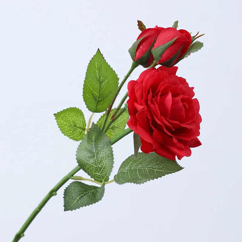 5Pcs Simulation Rose 1 flower 2 Bud Moisturizing Roses Real Touch Artificial Flowers Home Decoration Wedding Bridal Bouquet