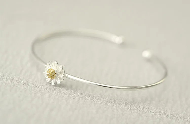 Personality New Art 925 Sterling Silver Jewelry Female Simple Bar sunflower High-quality Popular Open Bracelet