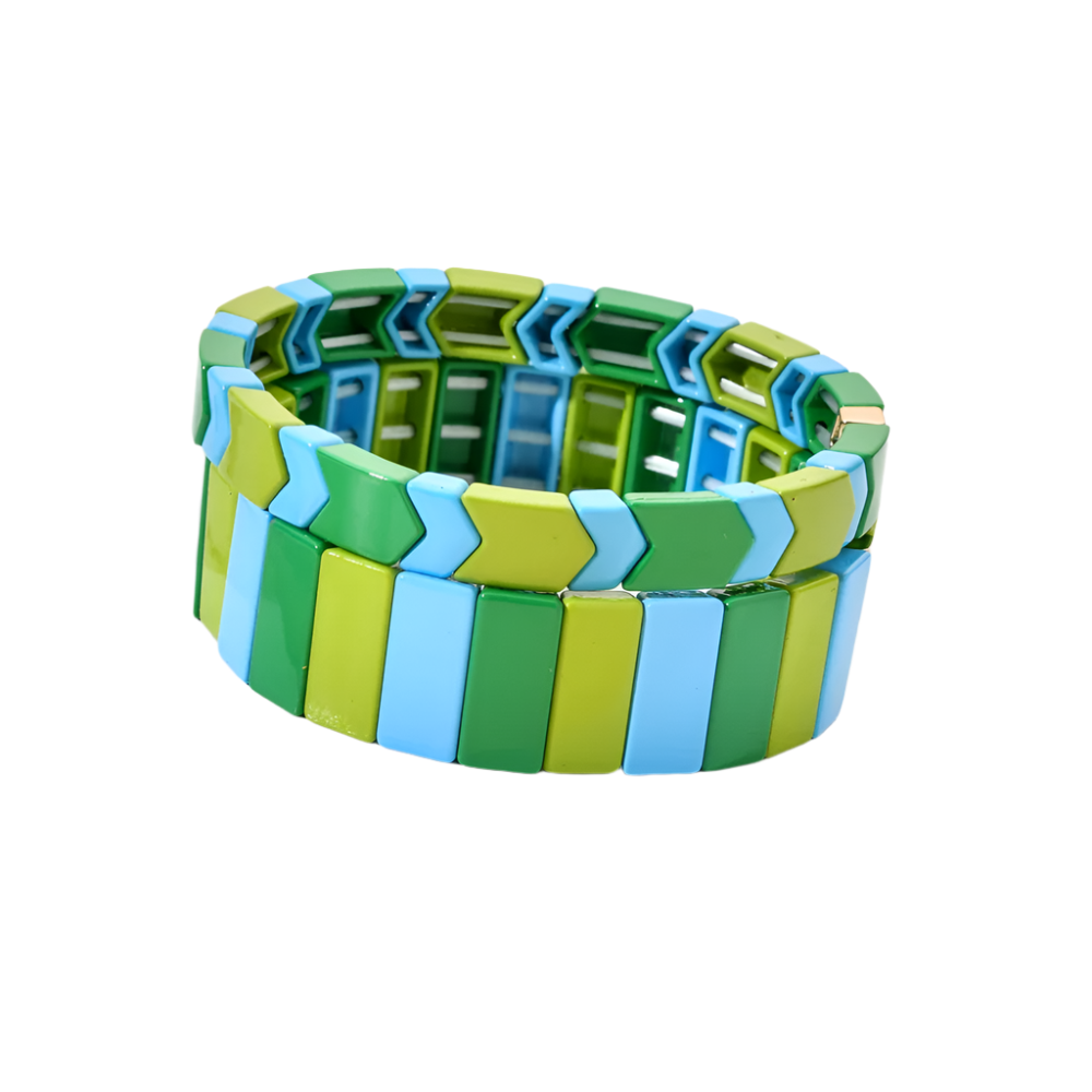 Hemasa Green Bohemian Enamel Tile Bracelet Boho Type Bangles For Women /Girls