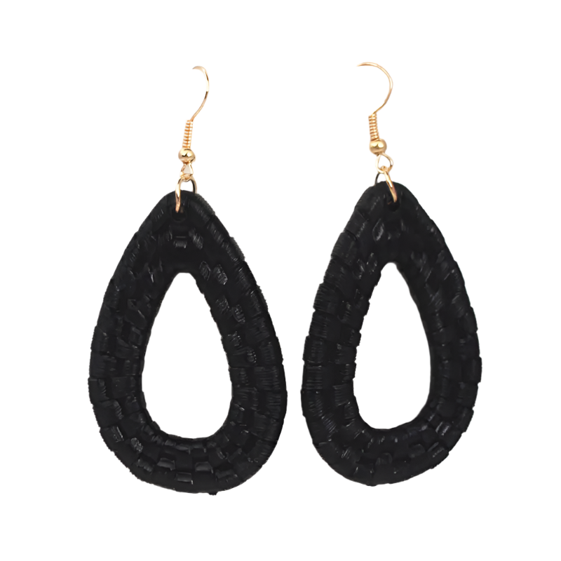 Hemasa European Fashion Water Drop Earring for Women/ Rattan Braid Black Beige Color Hollow Oval Ear rigns