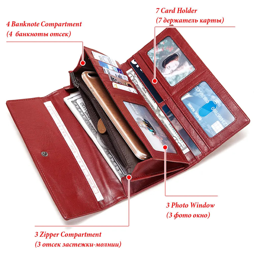 2022 Fashion Women's Wallet Genuine Leather Coin Purse RFID Anti-thef Card Holder Classic Female Hasp Clutch With Cell Phone Bag