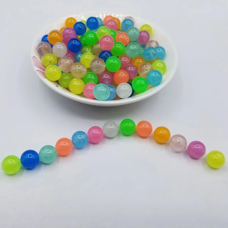 6/8/10/12mm Mixed Glow Acrylic Beads Round Luminous Beads For Jewelry Making Diy Handmade Woman Men Bracelet Necklace