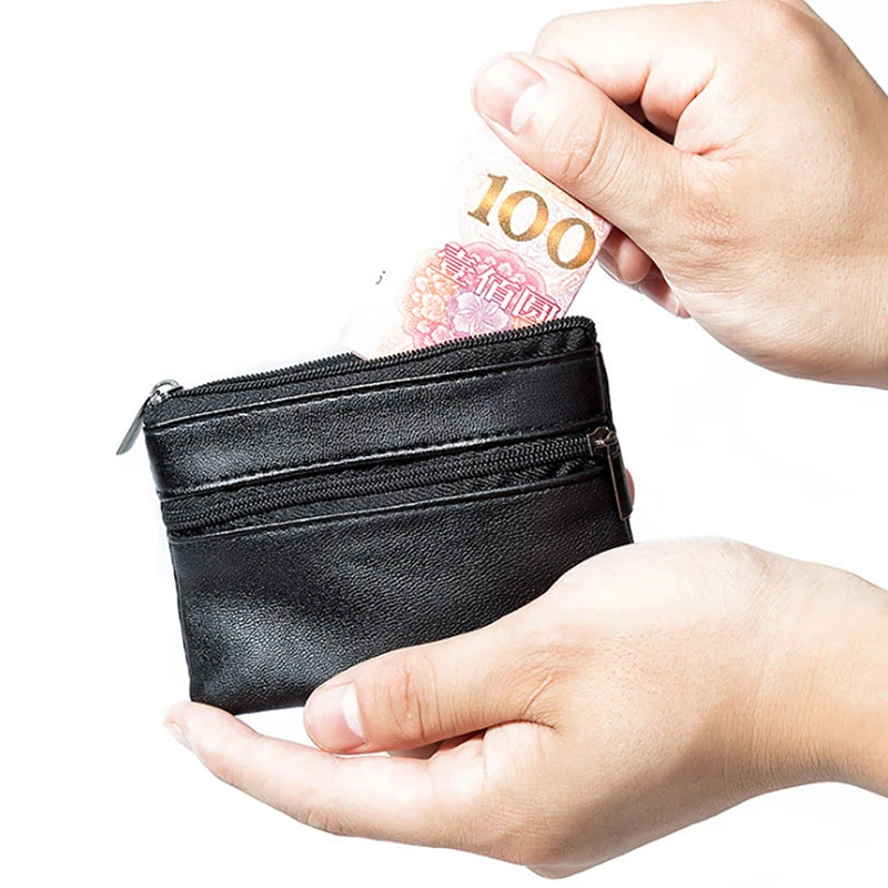 Men Women Leather Coin Purse Wallet Card Coin Key Storage Case Soft Holder Zip Black Mini Coin Bags Pouch Bag Zipper Pouch