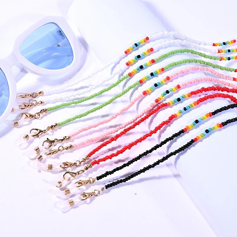 Seed Bead Mask Chain for Glasses Women Rainbow Straps Sunglasses Necklace Silicone Eyeglasses Glasses Holder Fashion Accessories