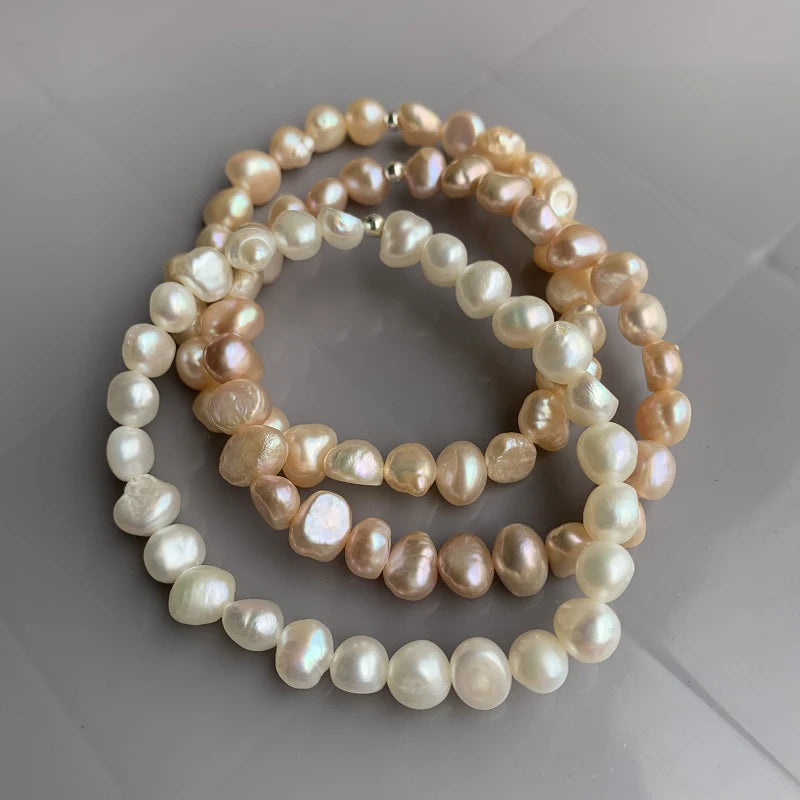 7-8mm Baroque Pearl Bracelet For Women Genuine Natural Freshwater Pearl 925 Sterling Silver Charm Bracelet