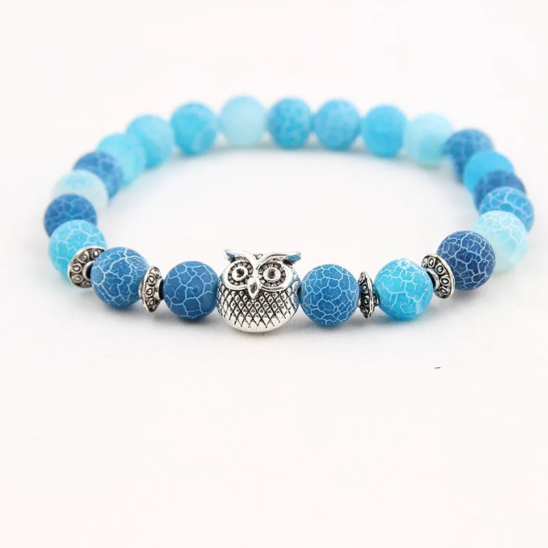 8mm Energy Weathered Agates Chakra Bracelet Yoga Owl Accessories Bracelet Turquoises Black volcanic stone Variety Choice