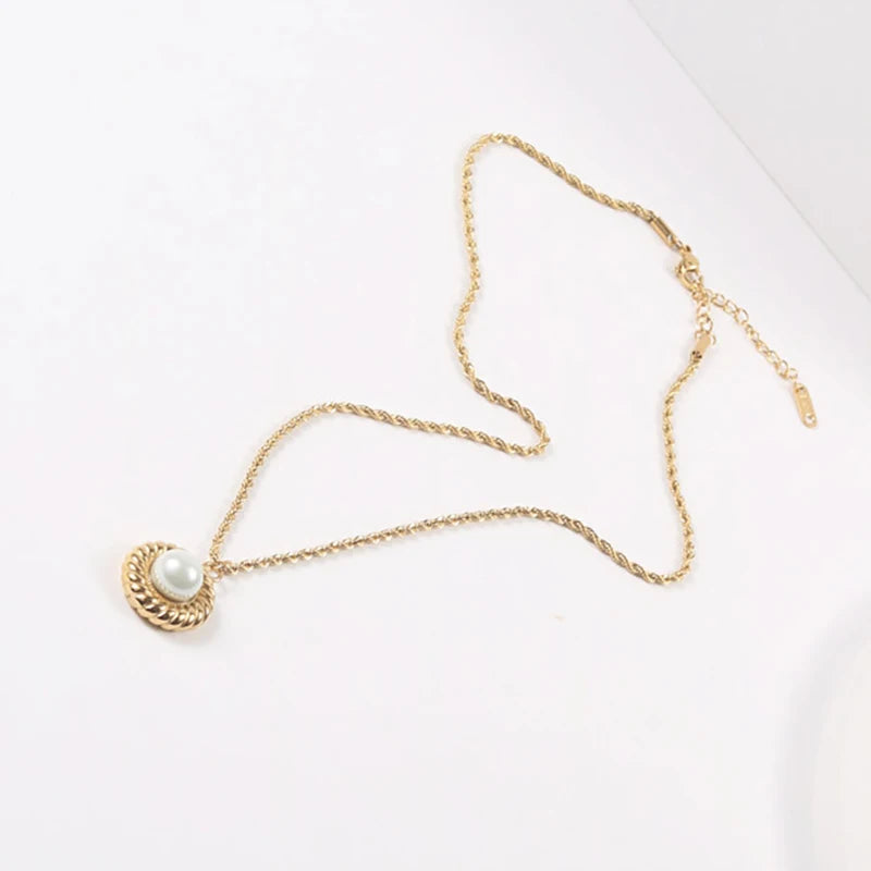 Hemasa Twisted Rope  Gold Plated Pearl Pendant  Stainless Steel Necklaces Jewellery for Women