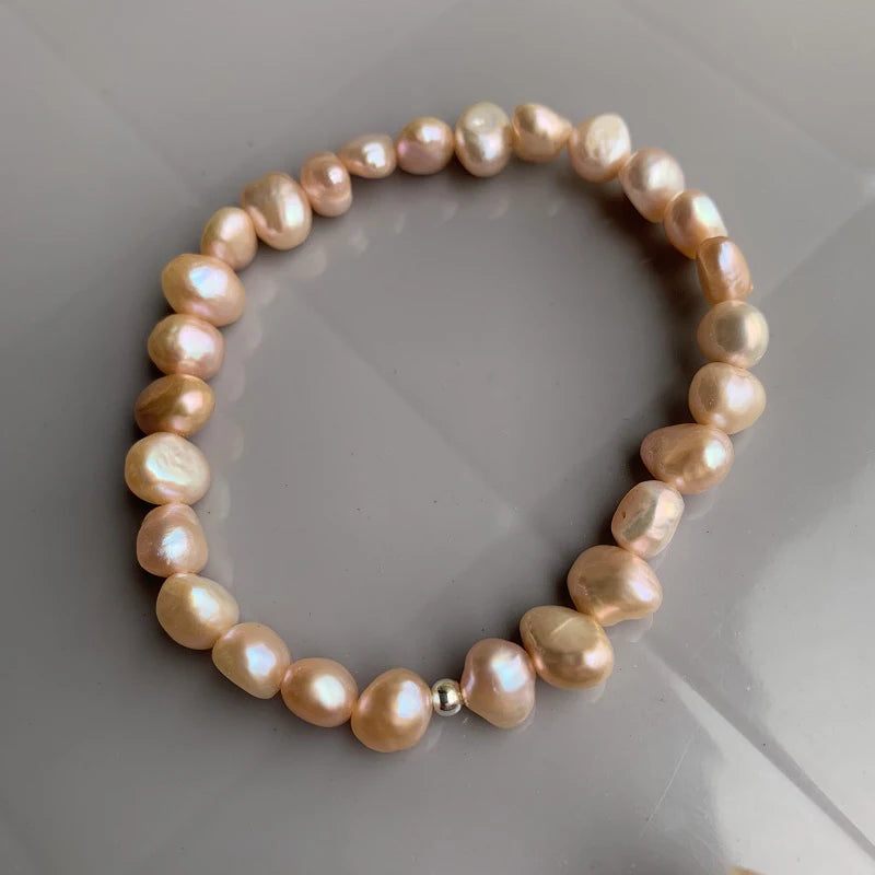 7-8mm Baroque Pearl Bracelet For Women Genuine Natural Freshwater Pearl 925 Sterling Silver Charm Bracelet