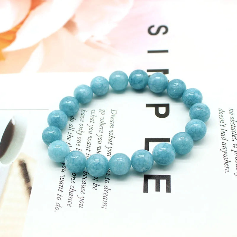 Natural Aquamarin Agat Stone Beads Bracelet Vintage Charm Round Chain Beads Jewelry For Women Friend Gift 4/6/8/10/12mm