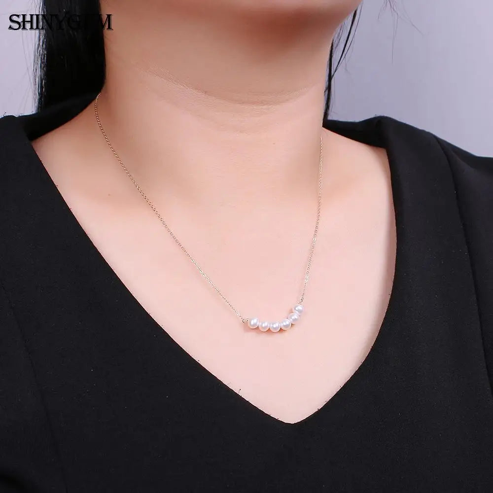 Hemasa 5mm Round Pearl Choker Gold Filled Necklace Small White Natural Freshwater Pearl Necklaces For Women