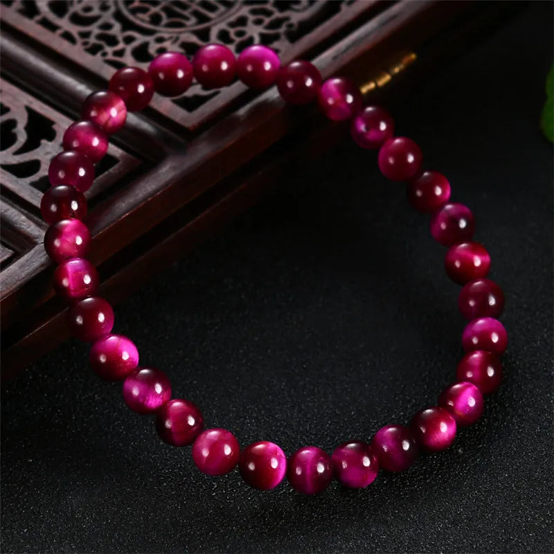 6mm 8mm 10mm 12mm High Quality Pink Tiger Eye Buddha Bracelets Natural Stone Round Beads Elasticity Rope Men Women Bracelet Gift