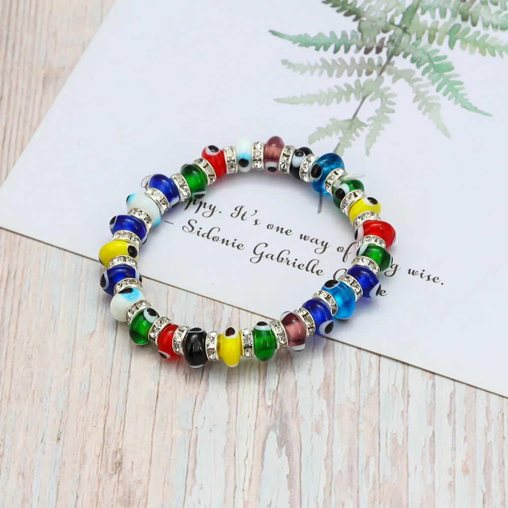 Lucky Eye Multi Color Glass Turkish Evil Eye Beads Bracelet Adjustable Chain Bracelet for Women Female Fashion Jewelry BE61