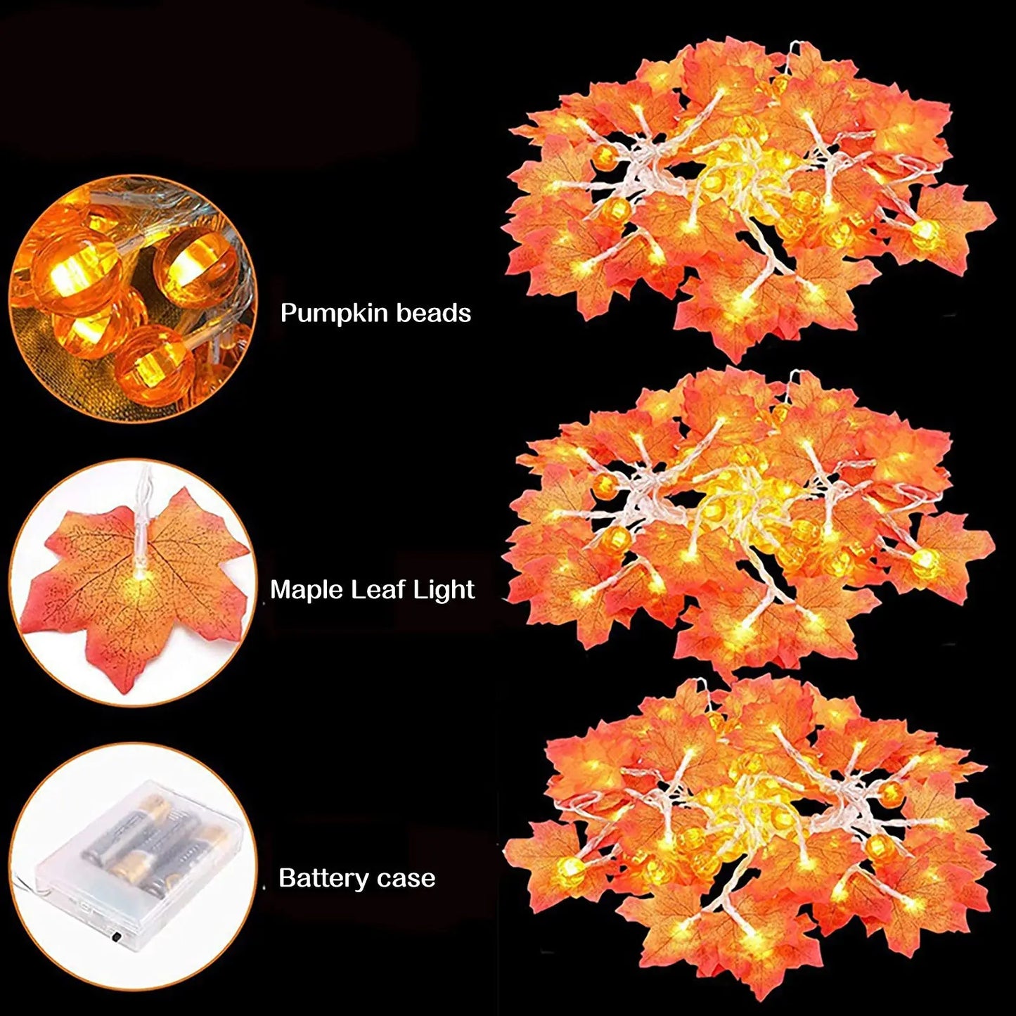3M 20 LED Pumpkin Maple Leaf String Lights Garland Led Fairy Lights for Halloween Decoration Autumn Decor Fall Home Decor