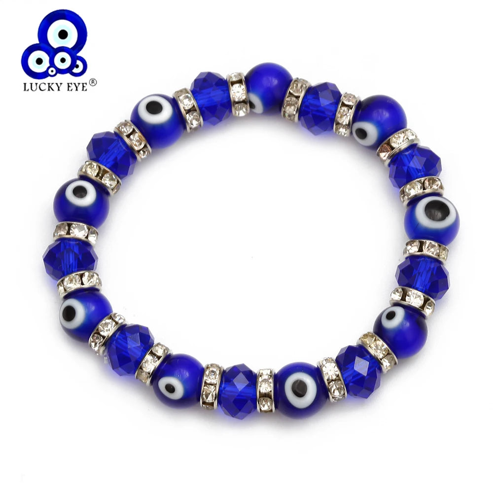 Lucky Eye Glasss Beads Blue Evil Eye Bracelet Black Red Green Strand Bracelet Adjustable Jewelry for Women Female Men EY6482