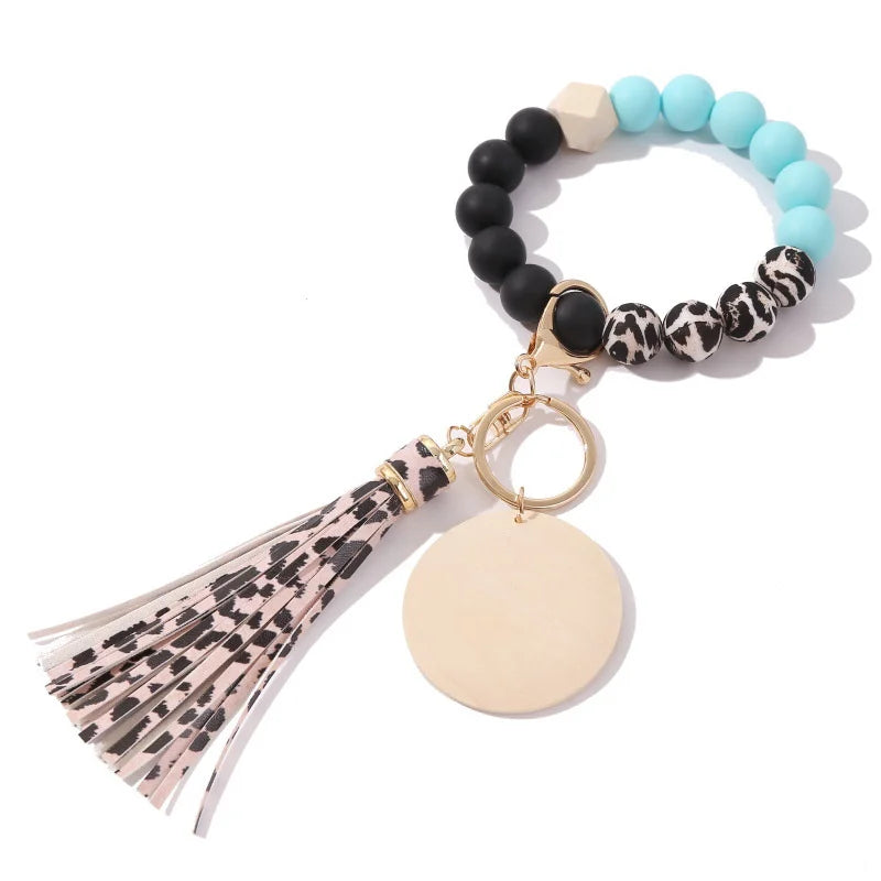 Silicone Keychain With Wood chips Tassel Wood Beads Keyring For Women Multi colour Keychain Charms Fashion Jewelry