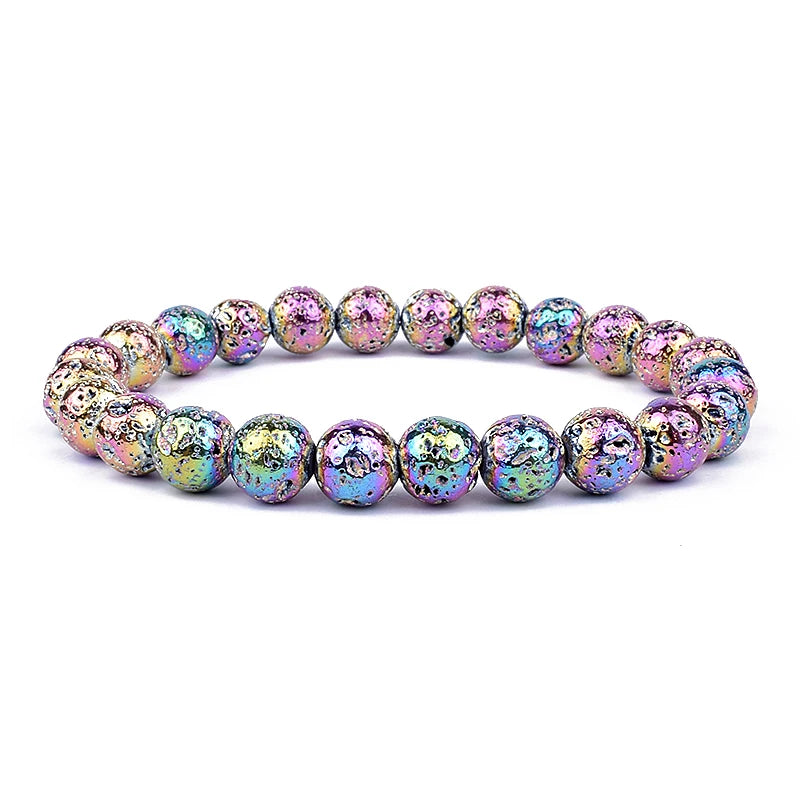 New Silvers Rose Gold Natural Lava Stone hematite 8mm Round Loose beads Bracelets Women Men Jewelry
