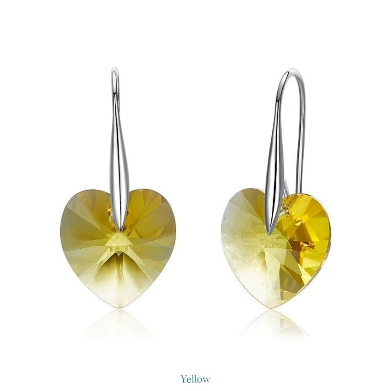Fashion Drop Earrings Hanging Hearts Crystals for Women Party Hot Silver Color Ear Jewelry Friends Gift