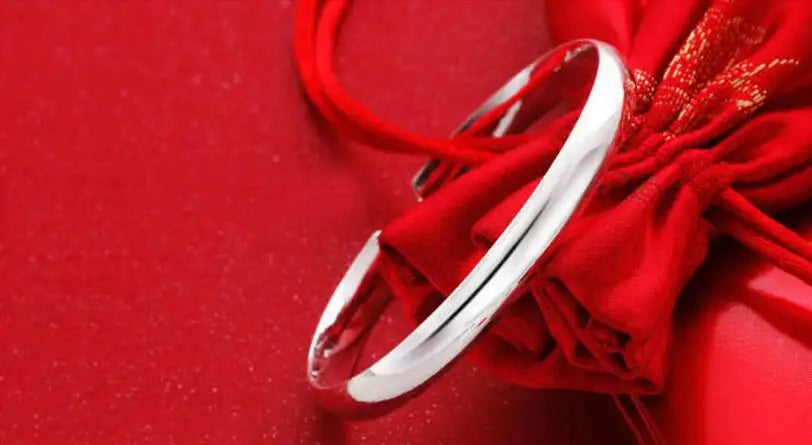 Simple Fashion 925 Sterling Silver Smooth Cuff Bracelets & Bangles For Women pulseras Valentine's Day present S-B61