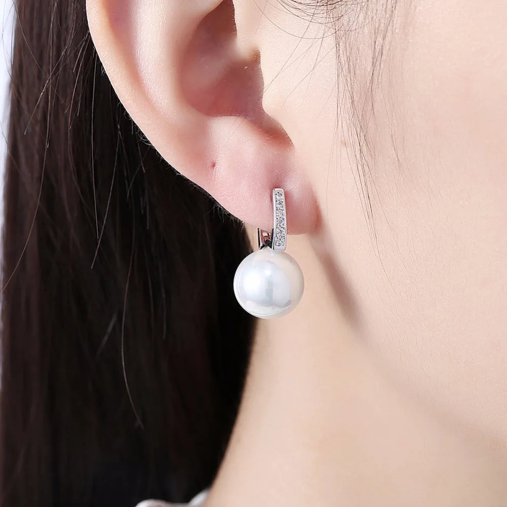 Lekani Woman Fine Jewelry Newly Issued Tiny Cz Pave White Pearl Small 925 Sterling Silver Cute Girls' Hoop Earring Creole Brinco
