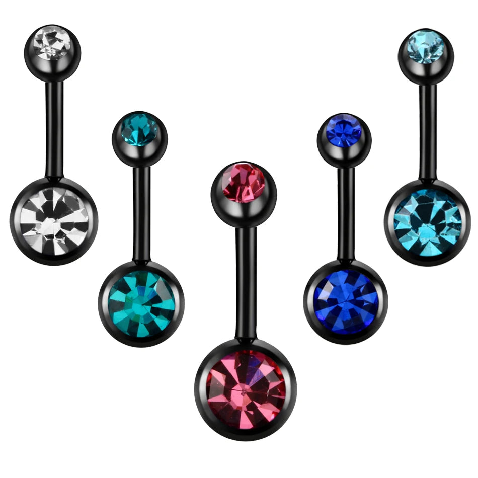 5Pcs/lot Stainless Steel Navel Piercing Crystal Belly Button Rings Rhinestone Belly Piercing Nombril Ombligo Women Body Jewel