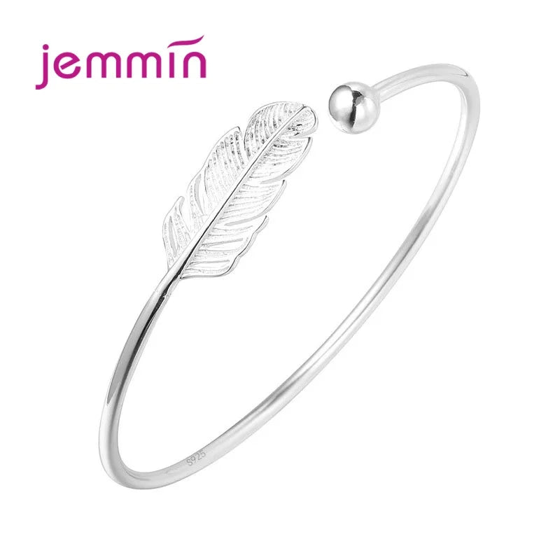 925 Silver Bracelets for Women Perfect Polished Fashion Women Opened Bangle Anti-allergy Sterling-silver-jewelry