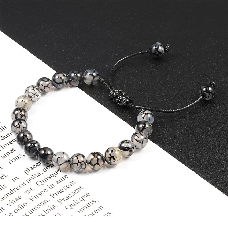 Hemasa Tiger Eye Stone Beads Bracelet Braided Rope Adjustable Black Lava Charm Healing Balance Beaded Bracelets for Men Women Jewelry