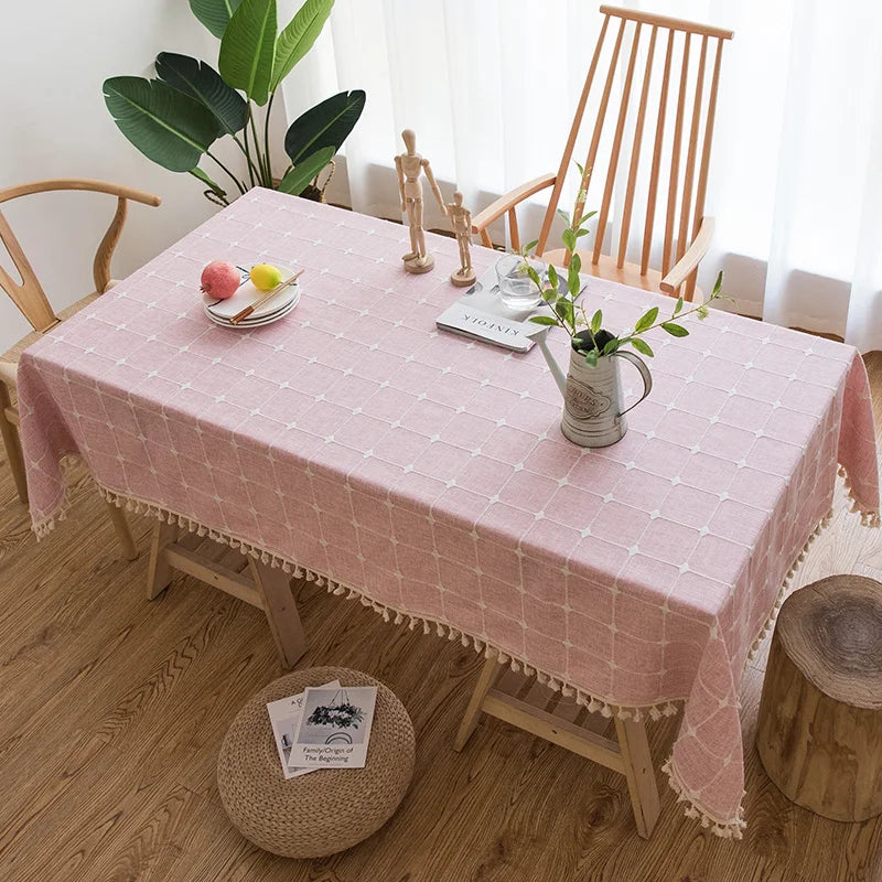 Japan Cotton Linen Tablecloth Blue Stripes Pure Plaid Embroidered Rectangular Christmas Table Cloth Thickened Cover for Banquet
