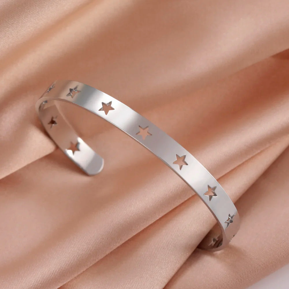 Skyrim Fashion Hollow Star Adjustable Bangles for Women Stainless Steel Cuff Bracelet Party Wedding Jewelry Gifts Wholesale