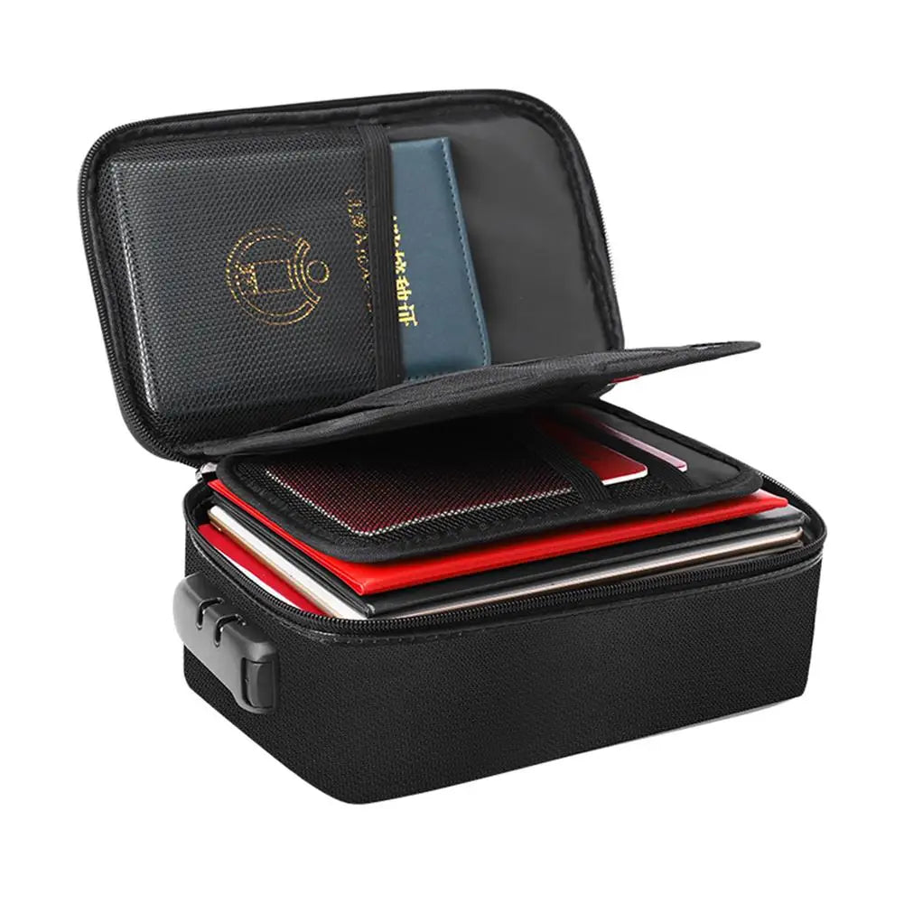 Hemasa Fireproof Document Storage Bag With Lock Waterproof 3-layer File Safe Tickets Certificate Passport Briefcase Organizers