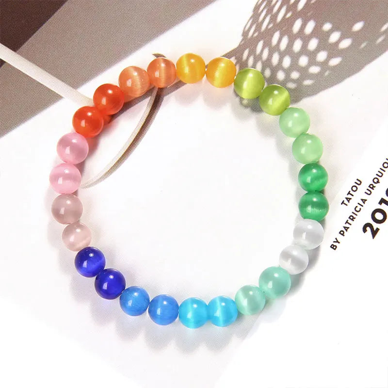 7 Chakra Bracelet Multicolor Cat Eye Bracelets Rainbow Reiki Healing Natural Stone Bracelets For Women Men Fashion Jewelry Gift