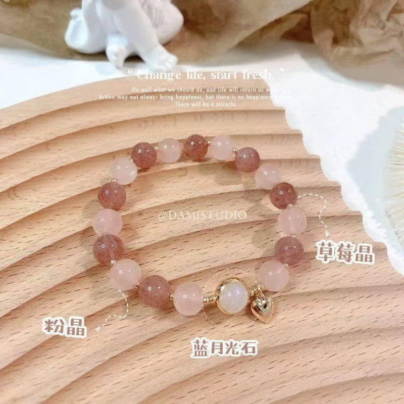 Pink Beauty Strawberry Crystal Pendant Bracelet Women's Bracelet Peach Blossom Zircon Strawberry Crystal Bracelet Ins Style Cute Jewelry Women
