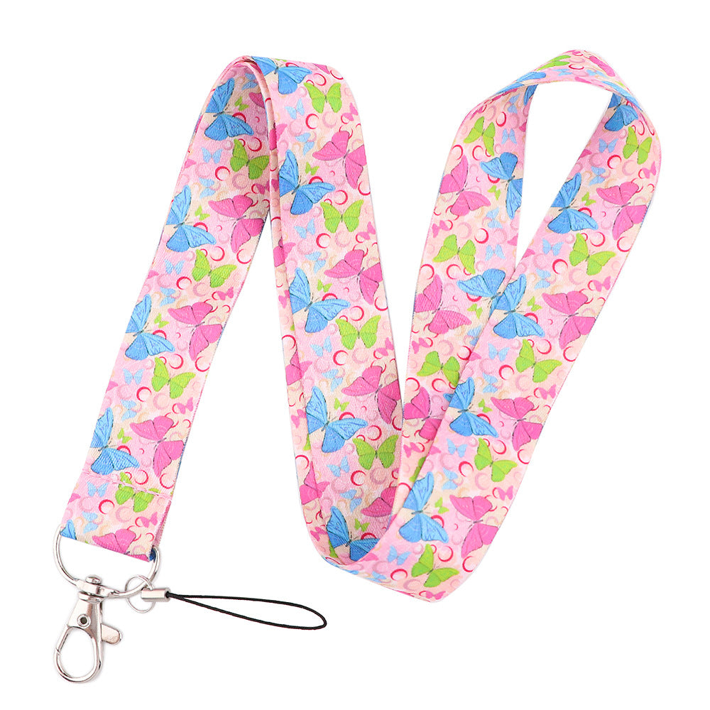 Set of 3 Butterfly Mobile Phone Lanyards / Long and Short Ribbon ID Card U Disk Camera Hanging Neck Key Chain Polyester Ribbon
