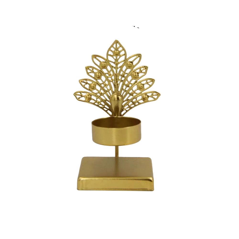 Minimalist Metal Candle Holder with Square Base and Leaf-Shaped Design