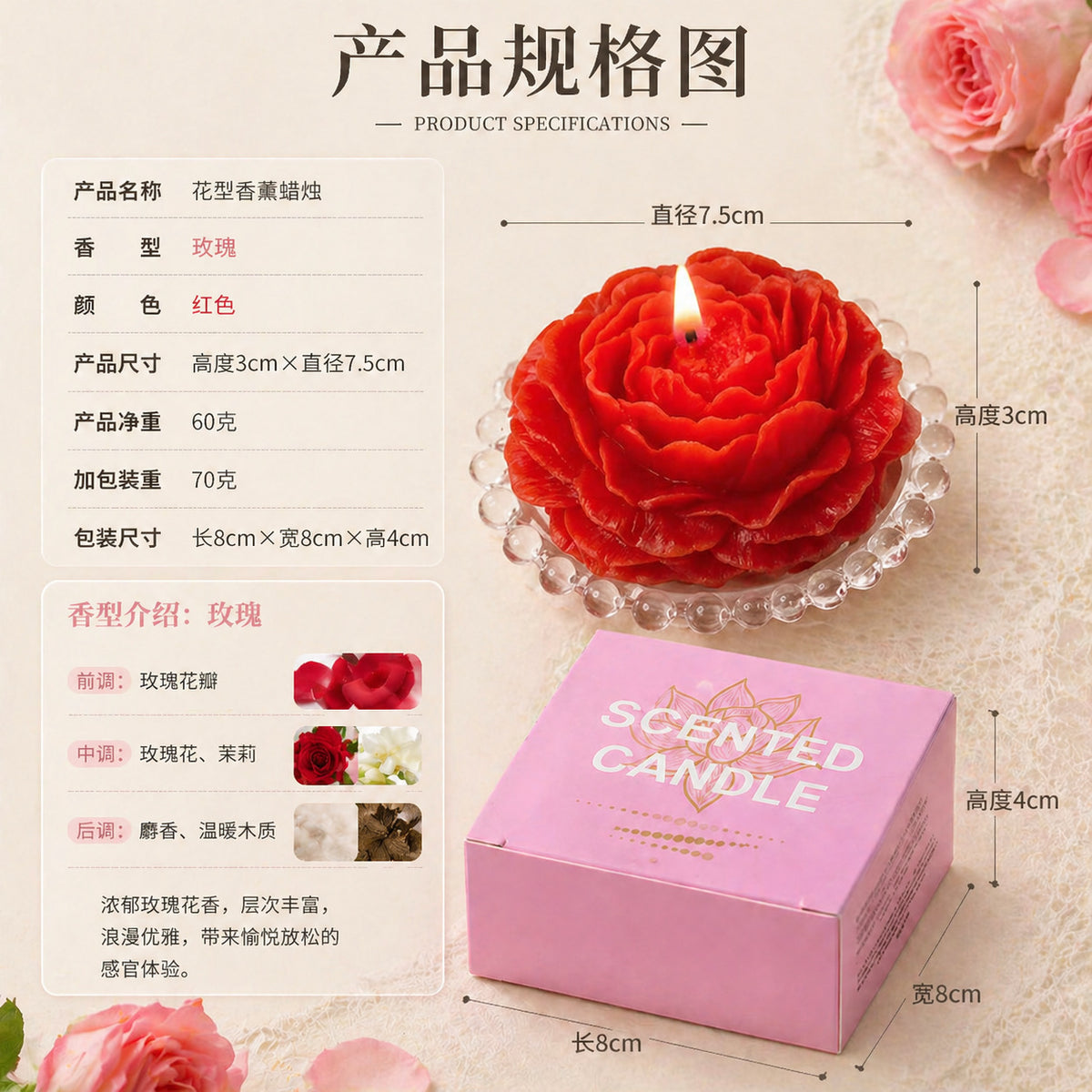 DIY Handmade Peony Flower Scented Candle Ins Home Bedroom Ornament Gift Flower Scented Candle Wholesale