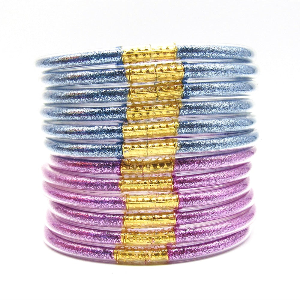 New 12-Layer Pvc Silicone Tube Gold Powder Bracelet Jelly Bangles Bracelet Women's Bracelet Mixed