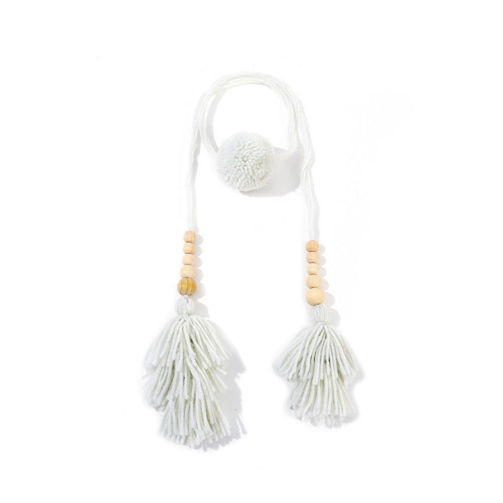Wooden Bead Pom-Pom Tassel Pendant DIY Handmade Woven Pendant Ethnic Style Bag Charm Keychain Pendant Accessory