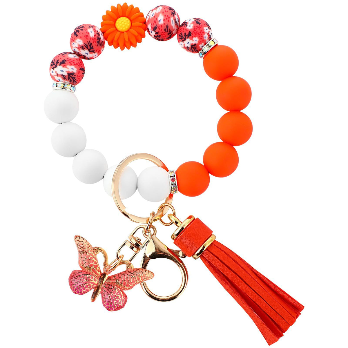 Cute Daisy Silicone Beads and Butterfly Pendant Suitable for Women's Car Keychains