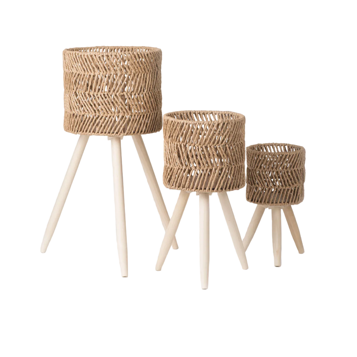 Nordic Style Rattan Flower Pot Indoor Balcony Living Room Plant Green Rose Hand-Woven Wooden High Foot Floor Flower Rack